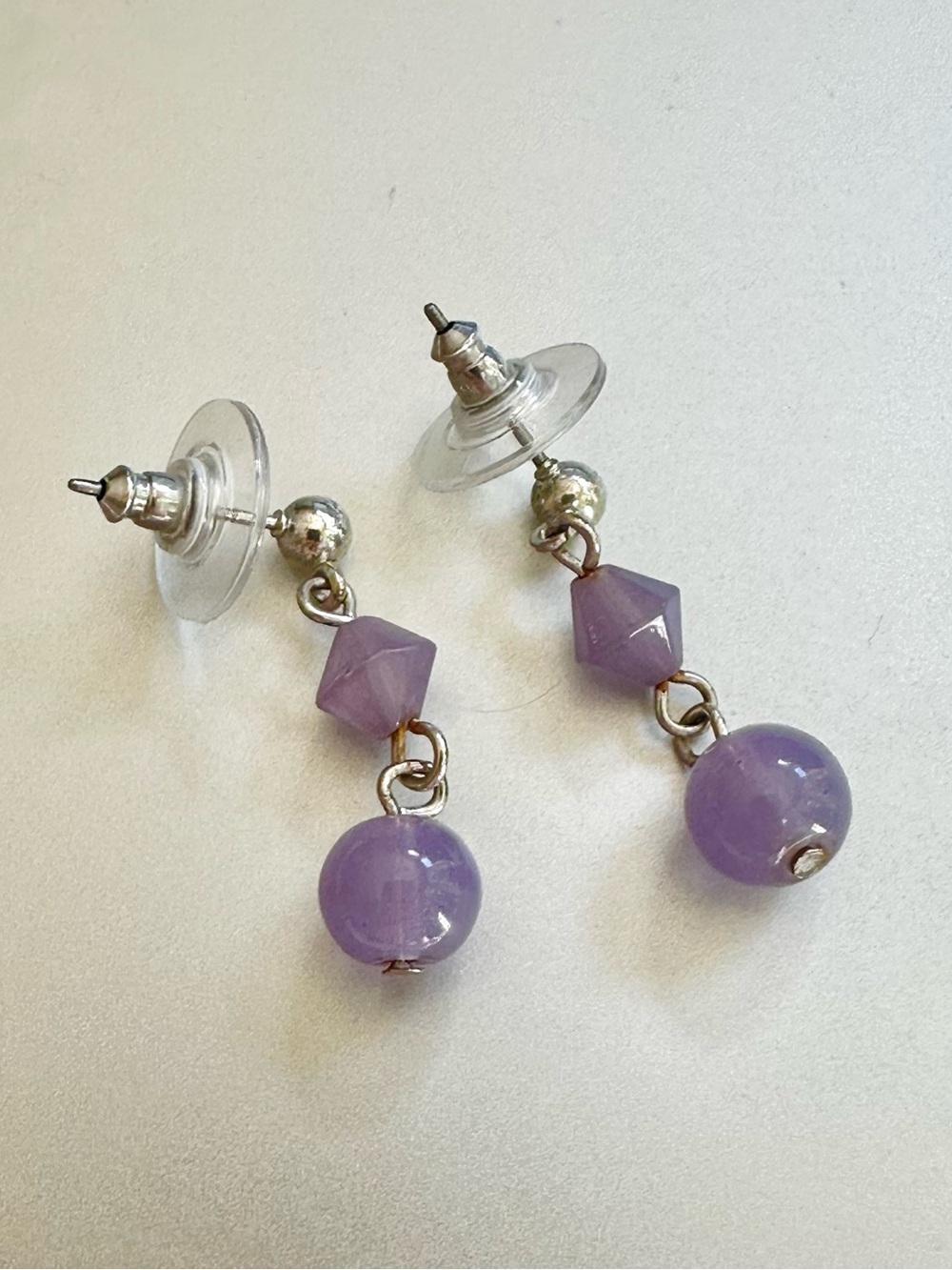 Purple Bead Dangle Screw Back Earrings